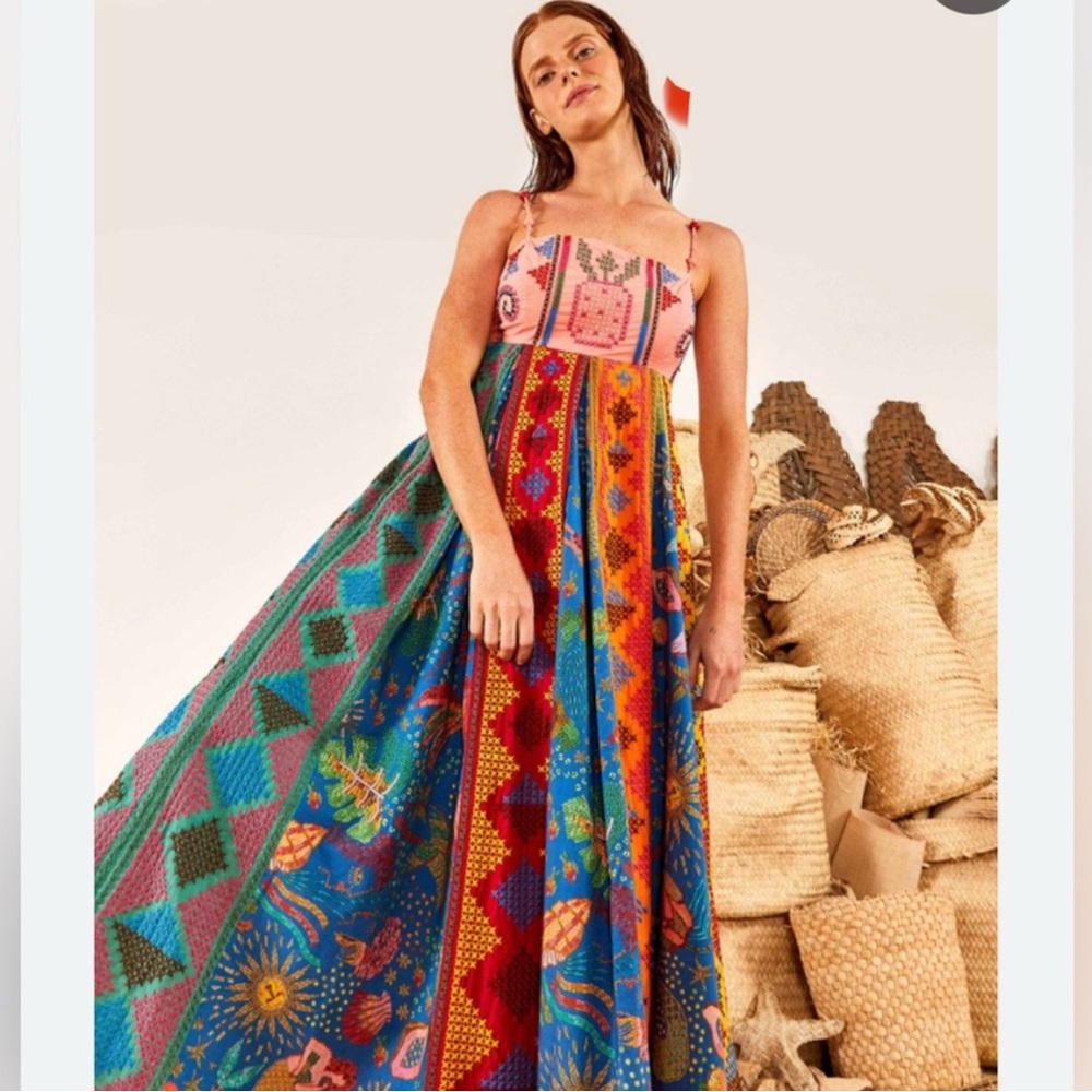 NWT Farm Rio Color block embroidered dress